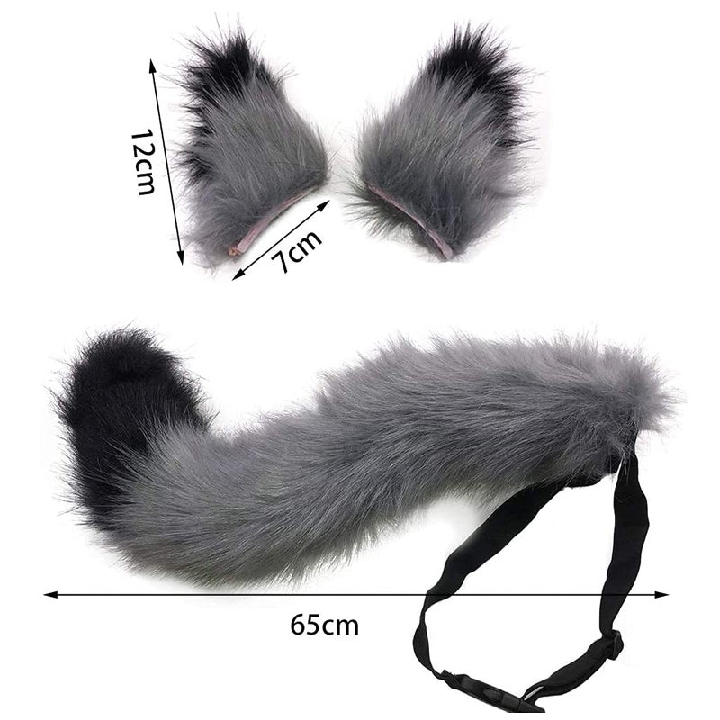 HAOAN Faux Fur Cat Fox Wolf Furry Tail and Clip Ears for Halloween Party Costume Accessories - Image 5